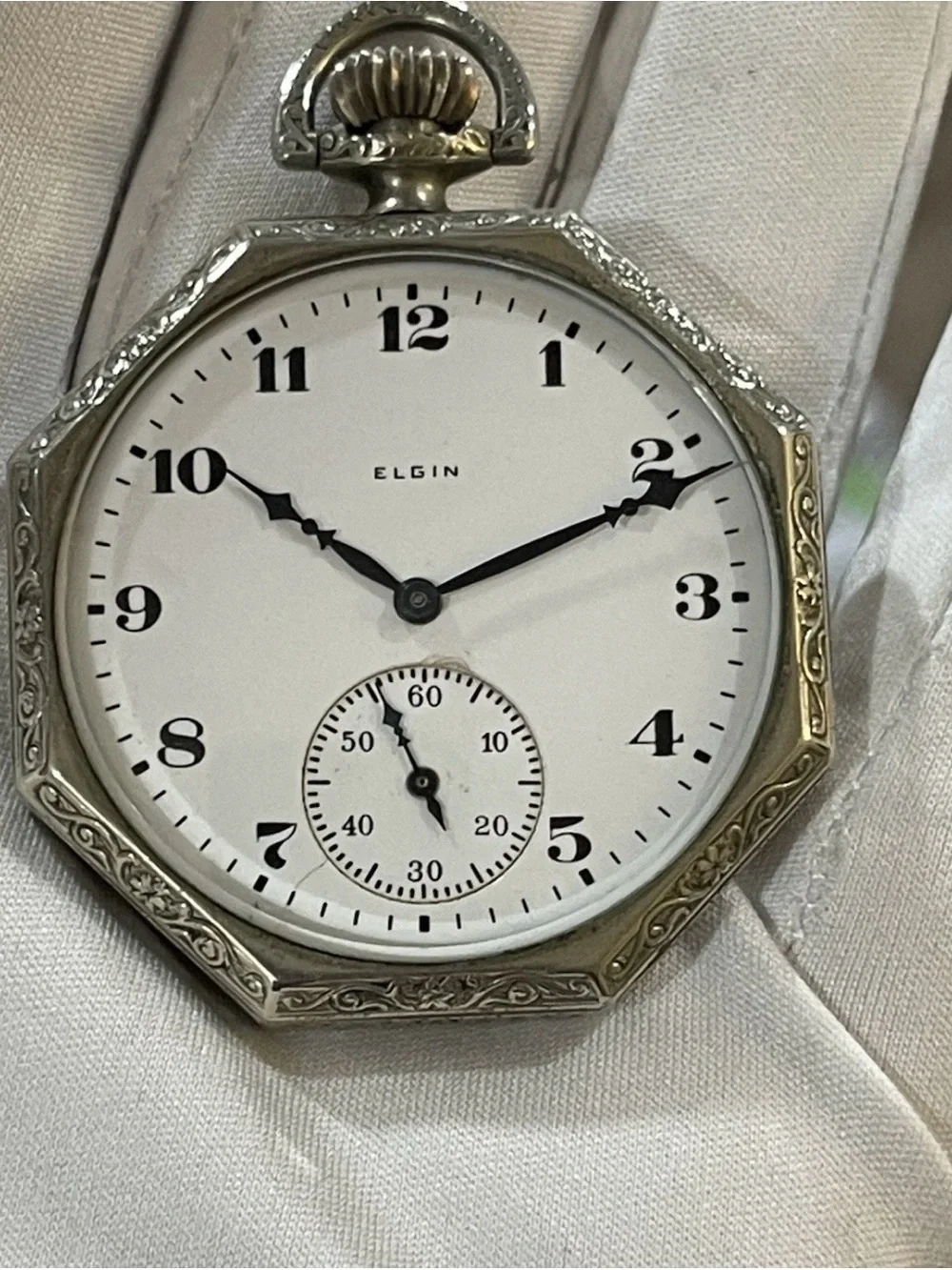 1924 Elgin Art Deco Pocket Watch 17J 12s Octagon RUNS Illinois Spartan Knife Set